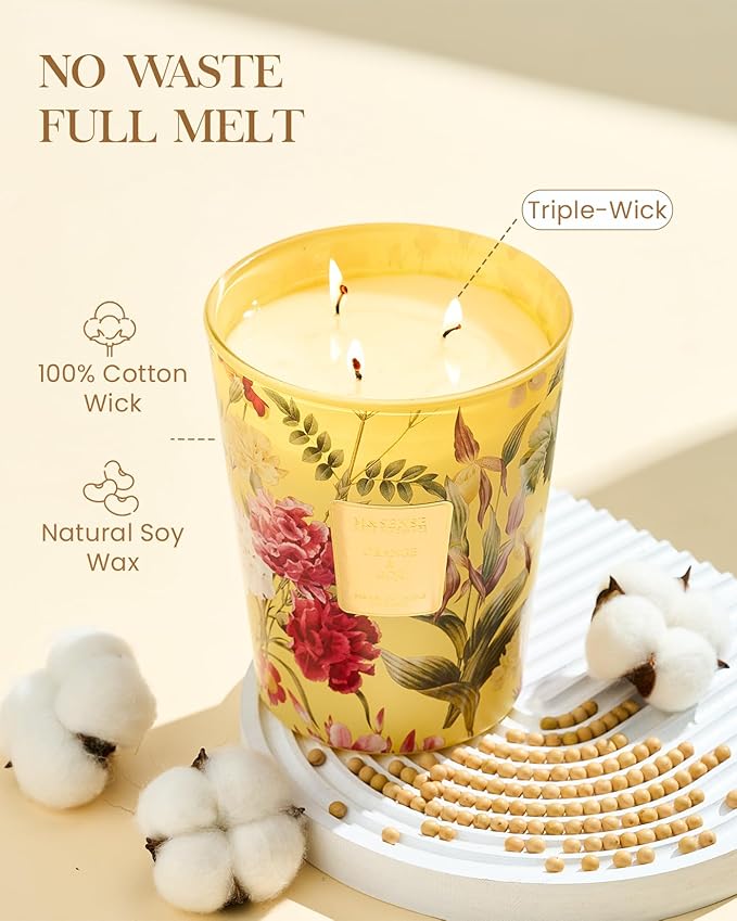 M&SENSE Orange Goji Soy Large Candles, 3-Wick 35oz 150H Slow Burning, Aromatherapy Candle for Home Fragrance Winter Relaxation Housewarming