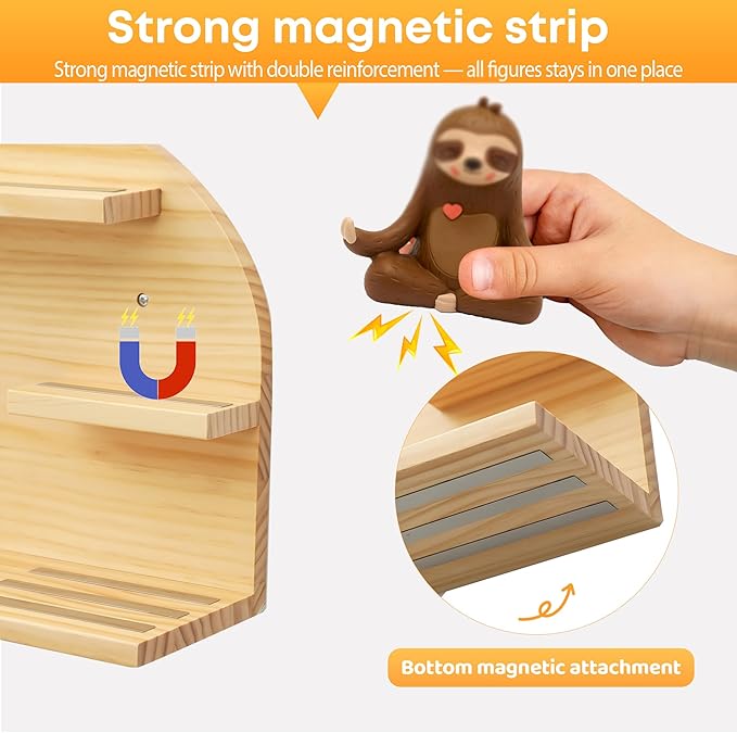 For Tonies Figures Shelf Magnetic,for Tonie box Wall Shelves,for Tonies Characters Organizer,Audio Toy Storage (Holds 45 Figurine),Compatible Charging Station for Kid's Room,Pine Wood,Arch,Large
