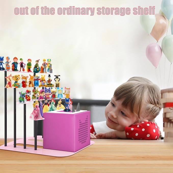 Metal Bracket for Toniebox,Desk Stand for Tonies Figures 20-35 pcs Storage,Metal Display Stage for Toniebox Player,Children's Room Decorations and Gifts (Pink)