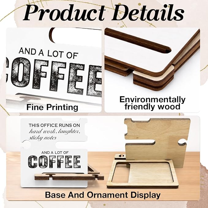 Inspirational Gifts for Coffee Lover - Multi-functional Desk Organizer - Motivational Positive Office Quote Wooden Sign for Office Desk Shelf Decor