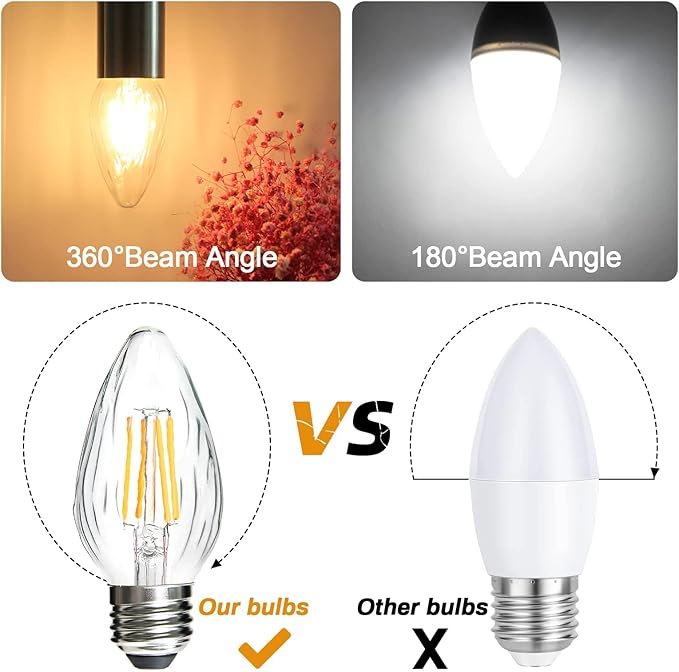 BRIMAX F15 4W LED Porch Light Bulbs Outdoor,Equivalent 40W Incandescent Bulb,E26 Medium Base Dimmable 2700K Warm White Flame Wrinkle Glass, Post Bulbs for Ceiling Fan and Lantern Lamp, 4Pack