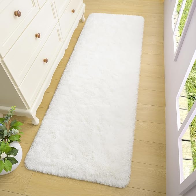 BENRON Fluffy Runner Rugs 2x4, Soft Long Runners for Bedroom Hallyway Entryway Kitchen, Washable Fuzzy Throw Rug for Kids Girls Room Decor Photo Prop, Cream White