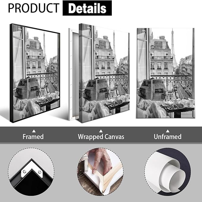 Vintage Girl Reading Newspaper Canvas Wall Art Eiffel Tower View Poster Retro Black And White Feminist Room Aesthetic Prints Painting For Home Bedroom Dorm Apartment Wall Decor 16x24in Unframed