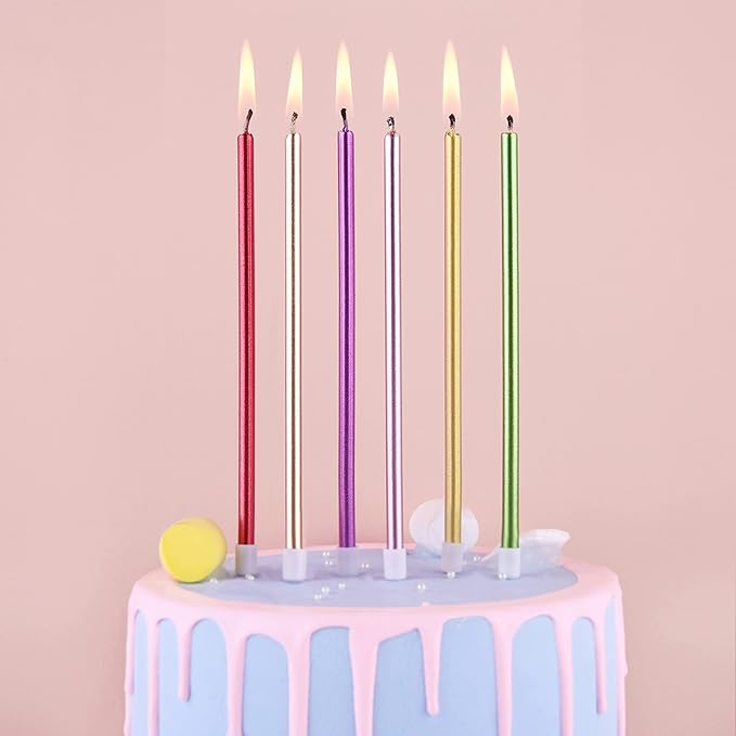 PHD CAKE Colorful Long Thin Metallic Birthday Candles, Gold Champagne Rose Gold Green Red Purple, Cake Candles, Birthday Parties, Wedding Decorations, Party Candles