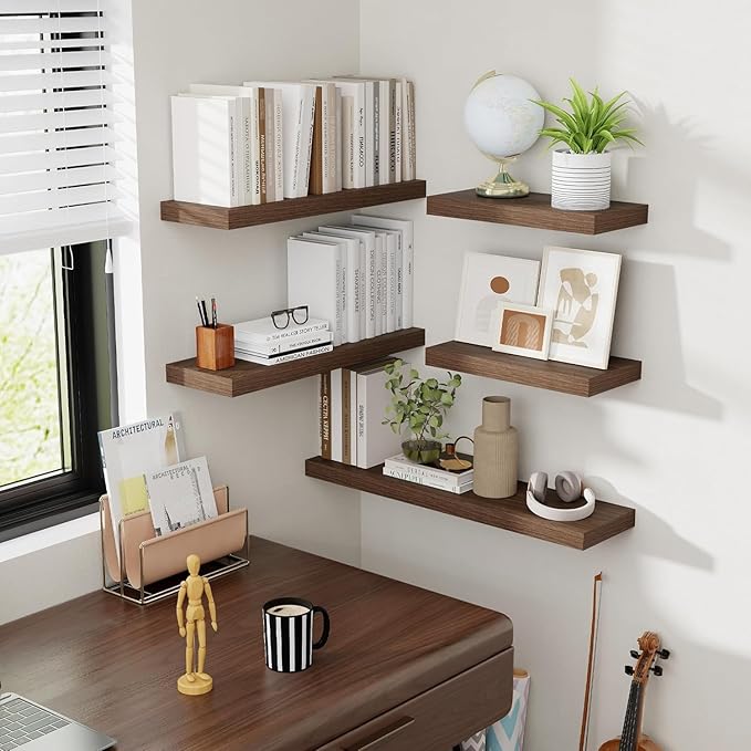 Acovy 72 Inch Floating Shelves, 8 Inch Deep Floating Shelves for Wall, Hanging Shelf with Invisible Brackets, Deep Shelves for Bathroom, Bedroom, Living Room, Walnut, Set of 1