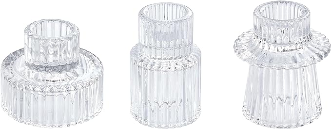 Vixdonos Glass Candlestick Holders Tealight Candle Holders for Table Centerpieces, Wedding Decor and Dinner Party (3 Pcs, Clear)