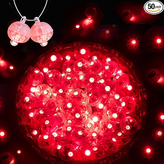 50PCs Mini Led Lights, Flash Led Balloons Light for Party Decorations Neon Party Lights for Paper Lantern Easter Eggs Birthday Party Wedding Halloween Christmas Decoration (Blinking Red)