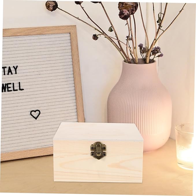 NUOBESTY Wooden Decorative Box Vintage Pine Jewelry Storage Case Mirror Makeup Organizer