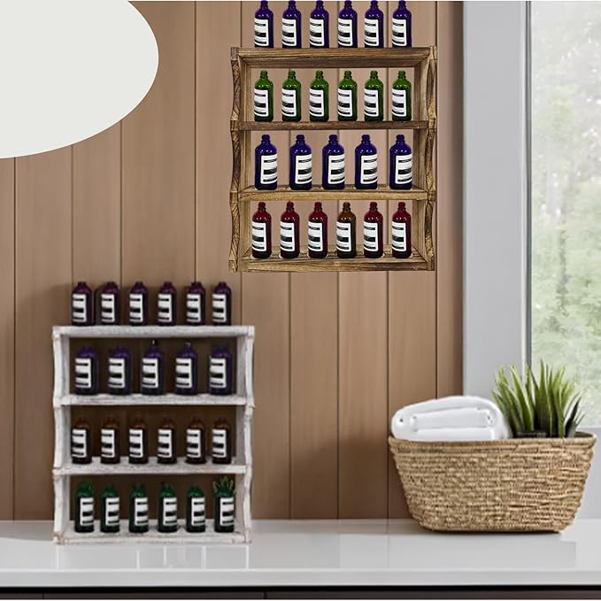 Wood Shot Glass Display Case Shot Glasses Holder for wall shot glass display Bar Collection Stand Collection Display Rack (Old-White)
