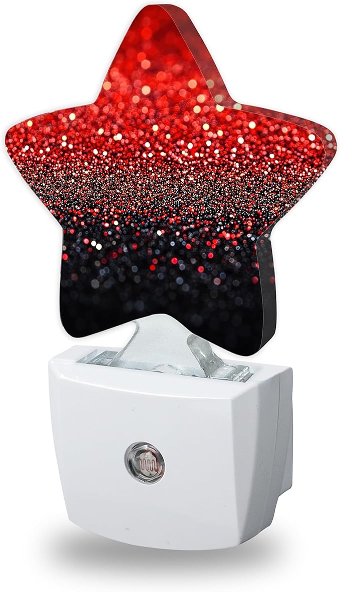 Red Black Night Lights Plug Into Wall,Glitter Sparkling Dusk to Dawn Light Sensor Night Light for Kids,Energy Efficient Sleep Friendly Lamp for Bedroom Bathroom Nursery