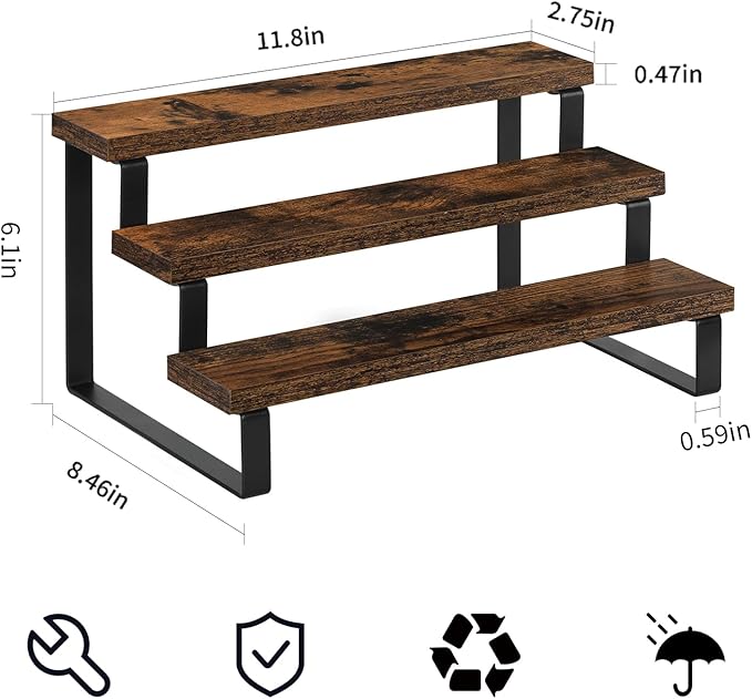 YINMIT Wooden Perfume Organizer, Tiered Cologne Organizer for Men, Black Cologne Stand Perfume Stand, Risers Display Stands for Perfume, Makeup, Cupcake, Dessert, Party (3 Tier Retro, 11.8 In)