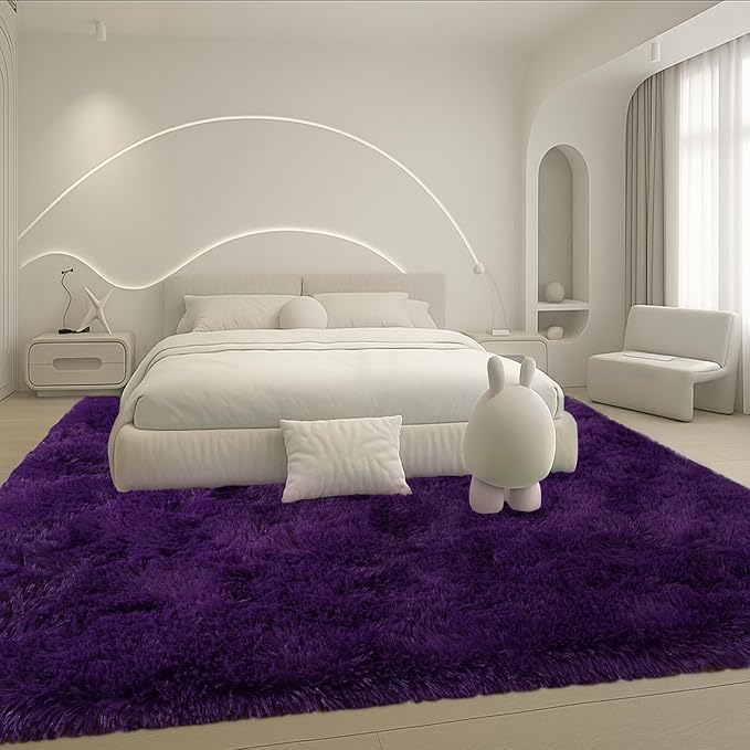 8x10 Area Rugs Living Room, Purple Large Plush Fluffy Bedroom Carpet, Non-Slip Upgraded Indoor Thick Soft Rug, Modern Plush Carpet Suitable for Kids Home Decor Aesthetics Dorm.