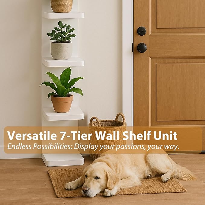 LitaEther Versatile 7 Tier Wall Shelf Unit,White Lack Wall Shelf,Display Floating Shelf with Round Edge