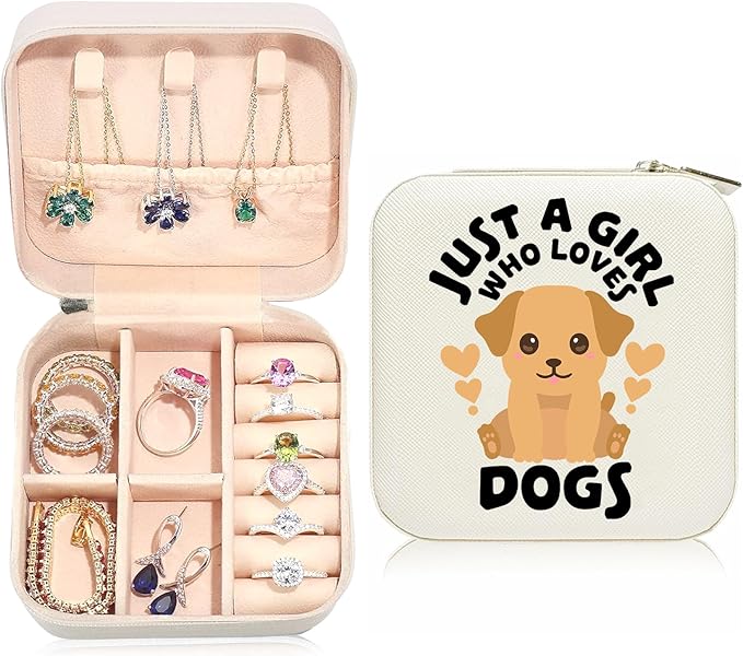 Dog Travel Jewelry Case,Jewelry Box Travel Organizer Small PU Leather Rings Earrings Necklaces Storage Box Dog Lovers Valentine's Day Gifts for Women,Daughter, Girlfriend,Mom,Wife,Bridesmaids