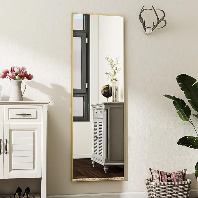 Koonmi 56"x21" Floor Mirror Full Length, Bedroom Floor Body Mirror with Stand, Large Gold Mirror, Leaning, Standing or Hanging Horizontally/Vertically