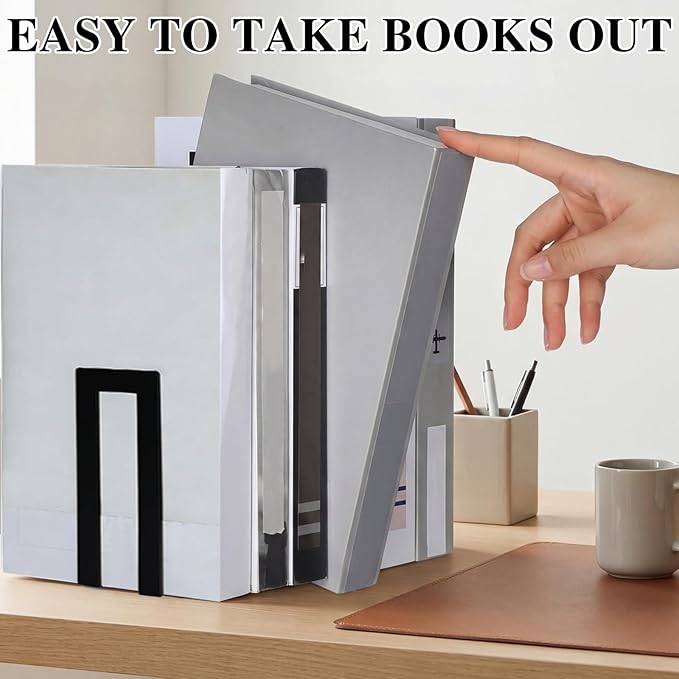 Chunful 6 Pcs Modern Metal Book Ends for Shelves Decorative Small Bookends Book Shelf Organizer Minimalist Design Stopper to Hold Books for Office (Square)