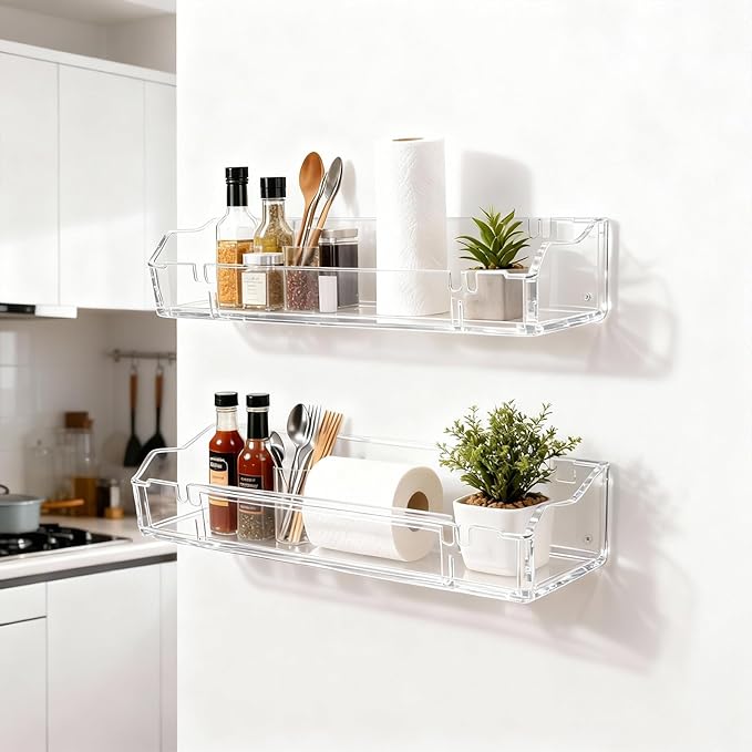 Clear Floating Stands, Acrylic Shelves for Wall Upsimples Floating Stands in Living Room, Bedroom, Kitchen Storage and Bathroom Wall Organizer (4)