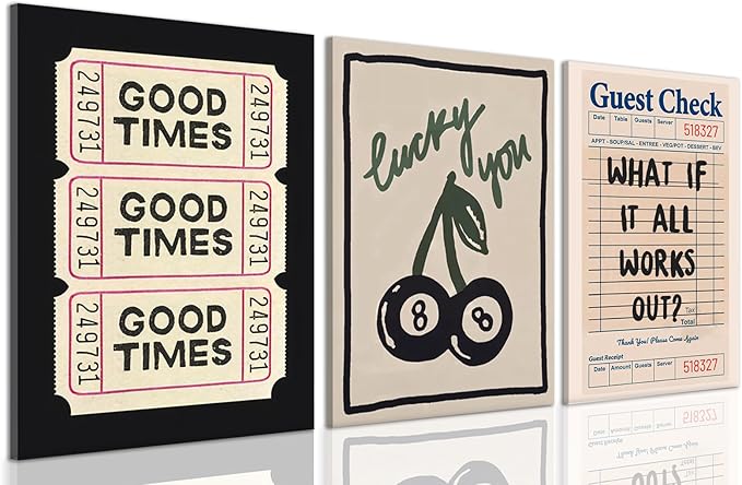Dytila Framed What If It All Works Out Quote Wall Art Set of 3, Retro Good Times Trendy Pictures Wall Decor Lucky You Vintage Room Aesthetic Paintings, Prints for Bar Cart Apartment Decor 16x24 in