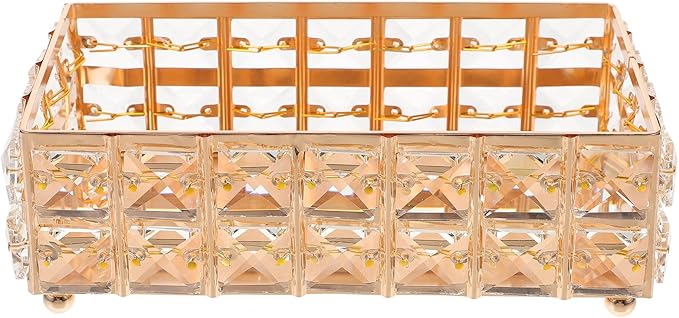 Lurrose European Style Vanity Organizer Tray Gold Crystal Makeup Perfume Storage Plate for Bedroom Dresser Cosmetics Display