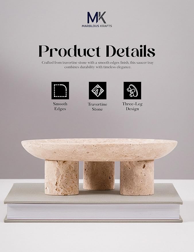 Travertine Decorative Tray 8' inch Vanity Organizer Tray for Perfume Display and Jewelry Storage, Perfect Bathroom Countertop Decor