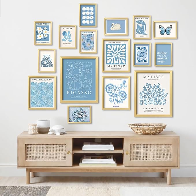 ANERZA 16 PCS Blue Wall Art Decor, Matisse Gallery Wall Prints for Bedroom, Light blue posters for Room Aesthetic, Collage Kit Pictures for Living Room, Teen Girls Dorm Home Artwork