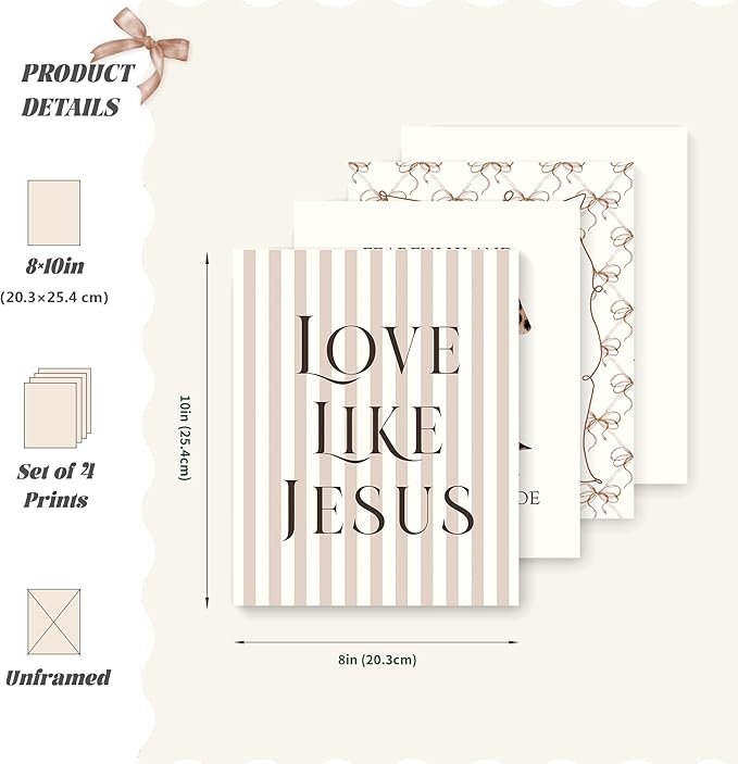 LARTSFRO Coquette Leopard Bow Jesus Wall Art Decor Posters, Y2K Cheetah Leopard Bow Room Bedroom Bathroom Dorm Wall Art Decor Aesthetic for College Teen Girls Gifts, Inspirational Bible Verses Bow Wall Decor, 10x8 Inch Set of 4 Pcs Cheetah Bow Pictures...