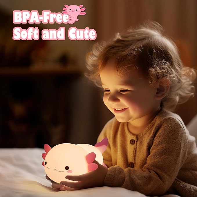 OkiyiD Axolotl Gifts, Cute Axolotl Night Light for Kids, Animal Silicone Nursery Night Lamp, Cute Room Decor Night Light for Kids Girls Boys Birthday Christmas Gifts