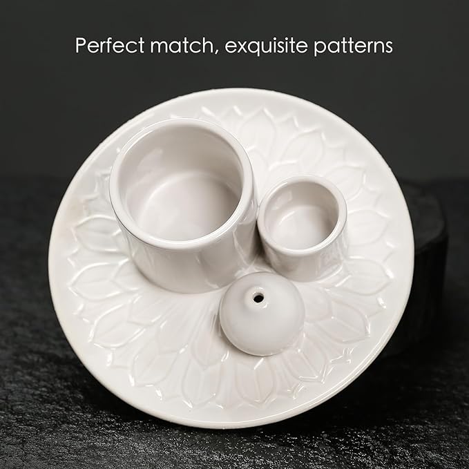 4 in 1 Multifunctional Ceramic Incense and Candle Holder with Ash Catcher Tray Suit for Burning White Sage, Palo Santo Sticks (White)