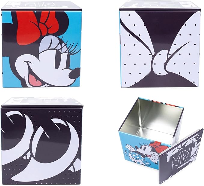 Ukonic Disney All Eyes on Minnie Mouse 4-Inch Tin Storage Box Cube Organizer with Lid | Basket Container, Cubby Cube Closet Organizer, Home Decor Playroom Accessories | Cute Gifts And Collectibles