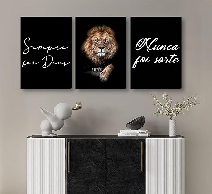 3Pcs Framed Lion Inspirational Quotes Wall Art Modern Motivational Black And White Lion Poster Print Entrepreneur Hustle Hard Work Quotes Pictures Wall Decor for Office Bedroom Living room