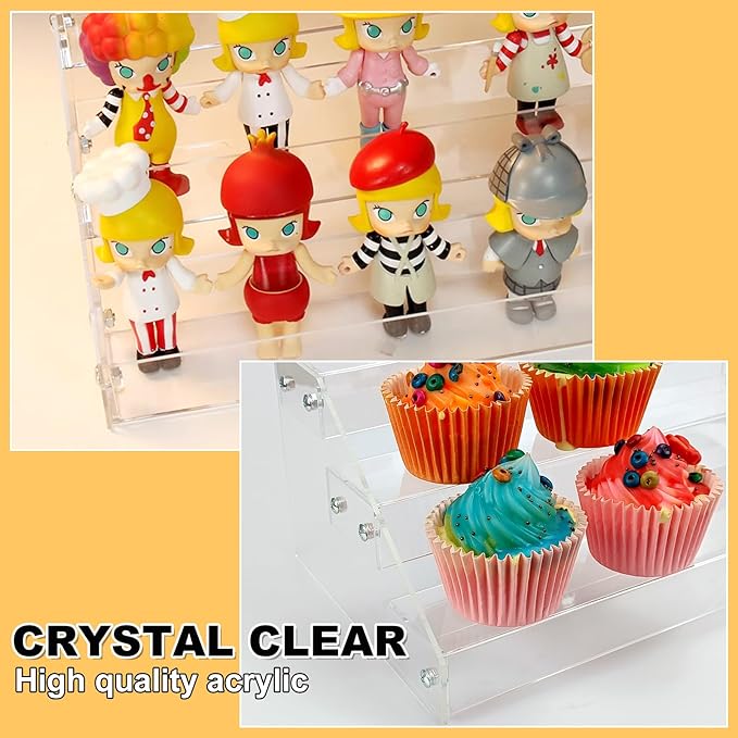 Acrylic Riser, 12in 4 Tier Display Organizer - Premium Clear Perfume & Skincare Organizer, Easy Assemble Cupcake Stand & Decoration Shelves