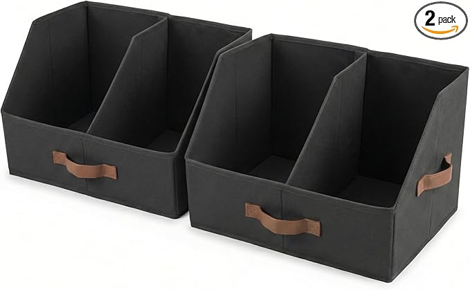 Closet Organizers And Storage - EXTRA LOAD & HEIGHT FOR DEEP Trapezoid Storage Bin W/ Handles & Adjustable Dividers, Collapsible Storage Bins For Clothes Storage & Shelf Organizer (2pcs, Large, Black)