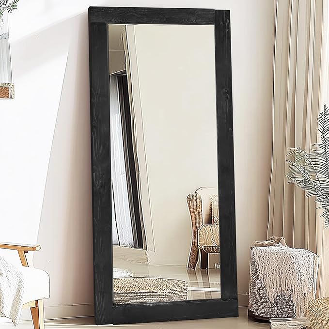 Full Length Mirror 71"x32" – Solid Wood Frame, HD Tempered Glass, Wall Mounted & Leaning, Rustic Modern Decor for Bedroom, Living Room, Entryway, Black