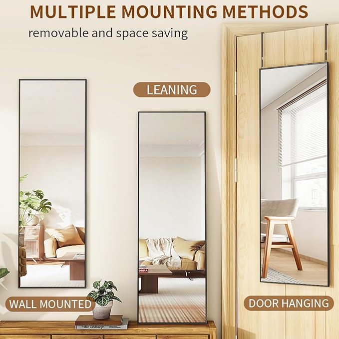 Door Mirror, Over The Door Full Length Mirror, 48"x14" Hanging Mirrors for Bedroom, Living Room, Entryway, Dorm, Black