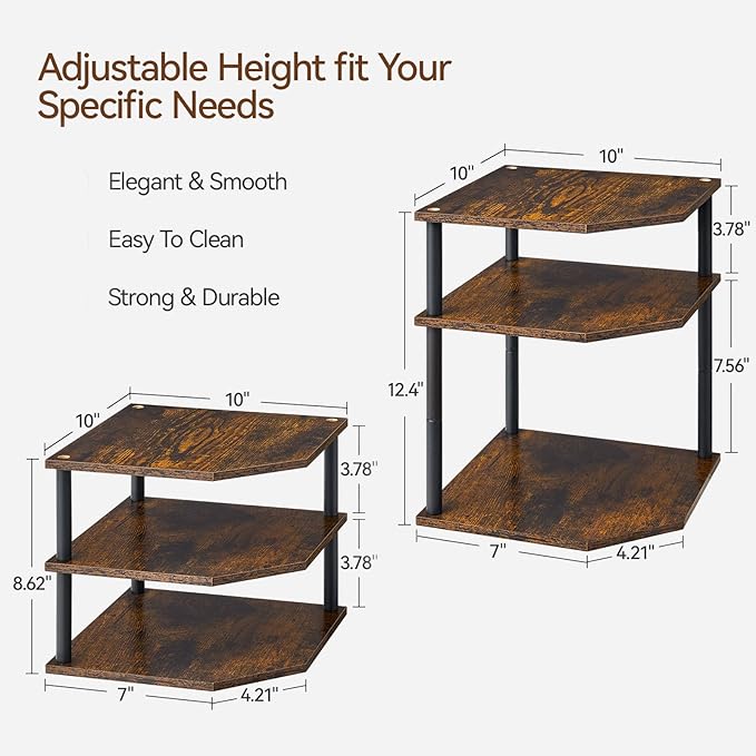 Wooden 3-Tier Corner Shelf, Kitchen Countertop Dish & Bread Organizer Counter Stand Storage for Desktop Bedroom Bathroom Small Space Counter Decor