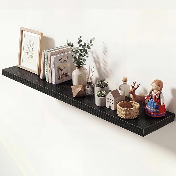 Dreamland 55 Inches Floating Shelves for Wall, 9.3" Deep Long Floating Shelves Set of 1, Large Display & Storage Shelf, Wall Shelf for Bathroom Bedroom Living Room Kitchen Office, Black
