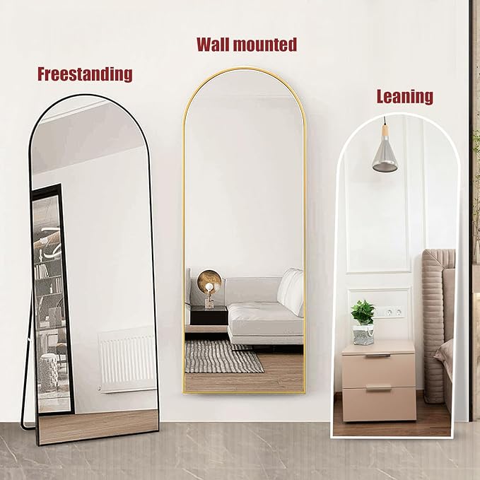 Rowjut Floor Mirror Arched Mirror Full Length 56"X20" Full Length Mirrors can be Free Standing or Hanging on the wall Used in Living Room Entrance Hall Corridor Room Bathroom etc （Glod