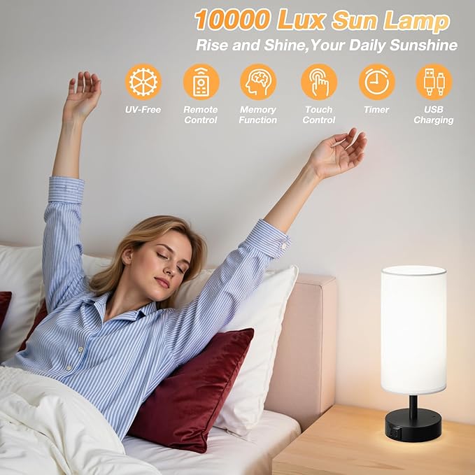 Dicoool 10000 Lux Sun Lamp with Remote, Happy Sunlight Lamp, CRI＞95 Daylight Lamp, 3 Color Temperature & Stepless Dimming, Mood Lighting for Bedroom, Bring Sunshine to Windowless Office