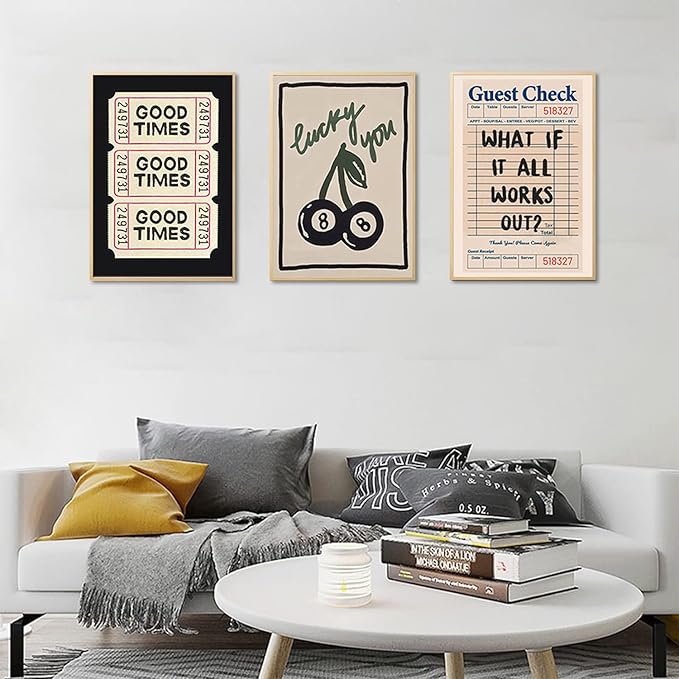 Dytila What If It All Works Out Quote Wall Art Set of 3, Retro Good Times Trendy Pictures Wall Decor Lucky You Vintage Room Aesthetic Posters, Prints for Bar Cart Apartment Decor Unframed 12x16 in