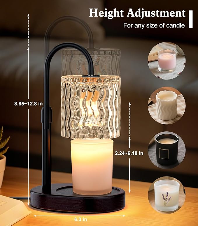 Candle Warmer Lamp Electric: Dimmable Timer Candles Warming Lamps - Height Adjustable Burner Jar - No Flame Scented Melts Wax - All Candle Jars Home Decor Table Light