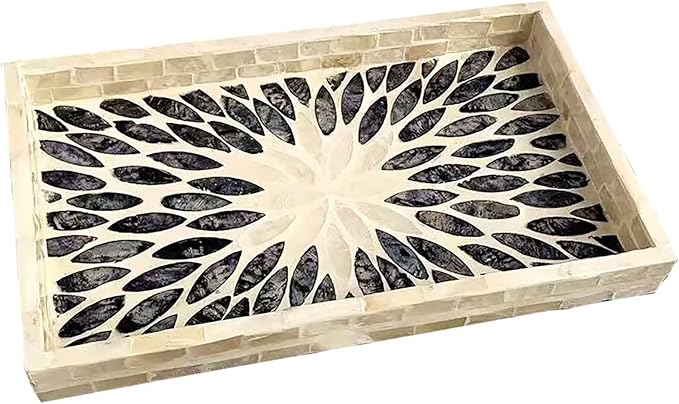 Handmade Serving Trays Lacquer Mother of Pearl Inlay Tray for Table Breakfast in Bed Tray Decorative Trays for Home Decor Coffee Table Trays for Living Room Bathroom Kitchen