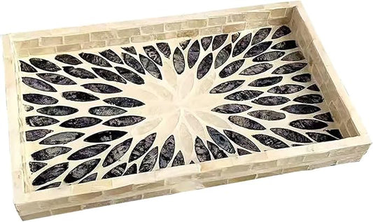 Handmade Serving Trays Lacquer Mother of Pearl Inlay Tray for Table Breakfast in Bed Tray Decorative Trays for Home Decor Coffee Table Trays for Living Room Bathroom Kitchen