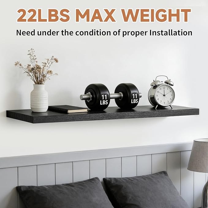 Easy Install Floating Shelves, 15.7 Inch Wall Mounted Wooden Shelf, Small Hanging Shelf for Home Decor, Books and Storage, Organizer for Bedroom, Bathroom, Kitchen, Set of 3, Black