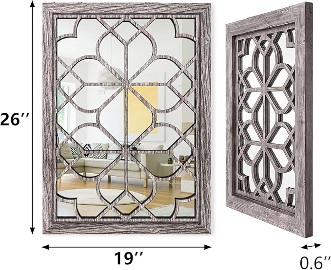 Set of 2 19x26 Inch Large Brown Shatterproof Rectangular Wall Mirrors, Boho Rustic Farmhouse Vintage Accent Mirrors for Living Room Bedroom Entryway Dining Room & Home Decor