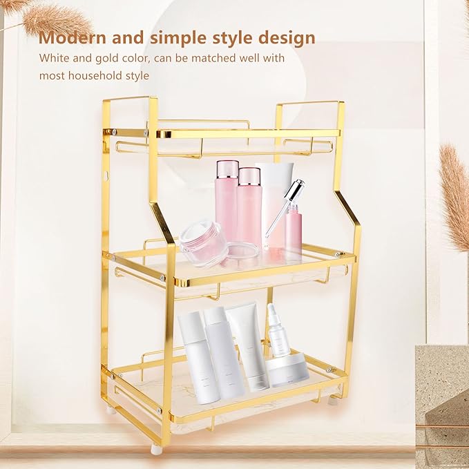 Bathroom Storage Shelf, Multi Fuctional Makeup Organizer, Wall Mounted Corner Organizer Standing Rack for Living Room Bedroom Kitchen (3 Tier)
