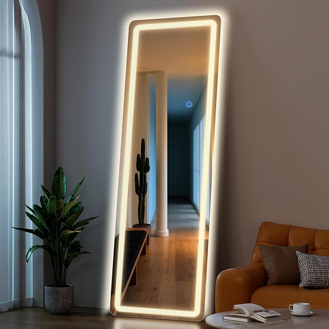 Standing Mirror Full Length with LED Lights, 71"x26" Lighted Mirror with Dimming & 3 Color Lighting, Tall Mirror Full Body for Bedroom, Dressing Room
