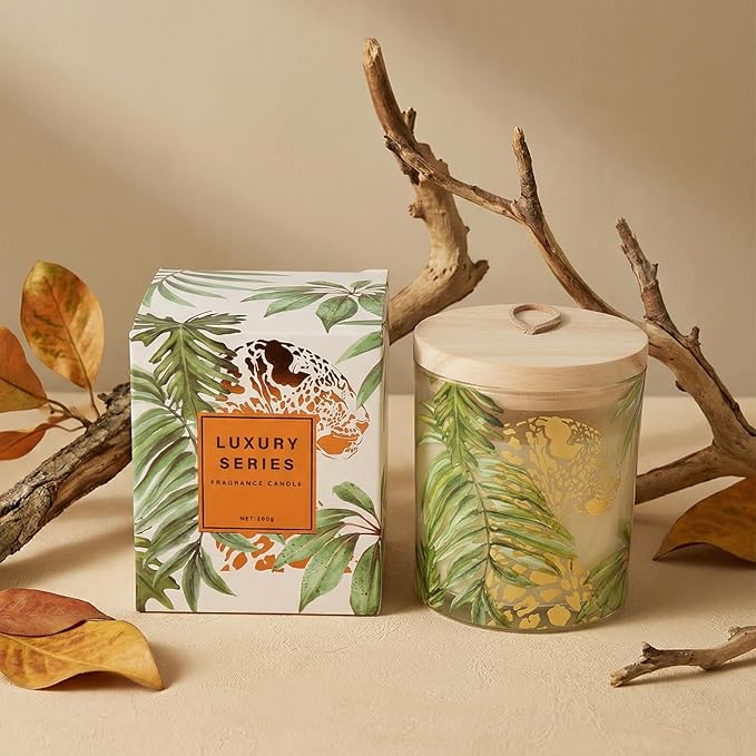 Wild Lily & Vetiver Scented Candles for Home, Large Glass Jar Soy Wax Candle, 7.05oz Luxury Leopard Candle Decor, 55H Burn, Ideal for Mother's Day, Birthday Gift