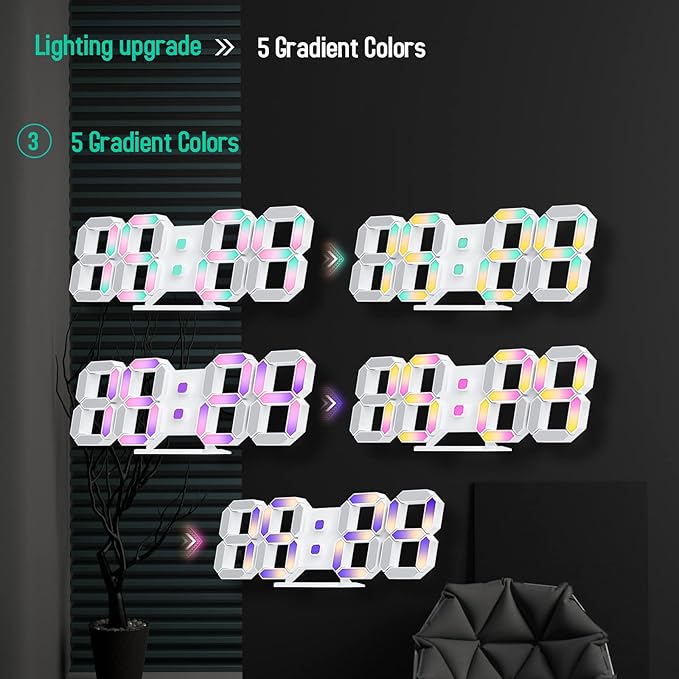 EDUP HOME 3D LED Neon Digital Desk Wall Alarm Clock RGB Night Light 7 Colors 9.7" with Remote Control for Bedroom/Living Room/Kitchen/Office, Adjustable Brightness,12/24 Hr, Time/Date/Temperature