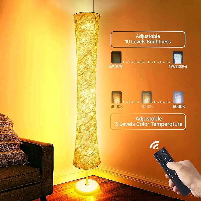 WORLD WIN Floor Lamp, 61'' Smart RGB LED Corner Lamp with Music Sync and 16 Million DIY Colors, 3 Color Temperature, APP & Remote Control, Color Changing Standing Floor Lamp with Stand