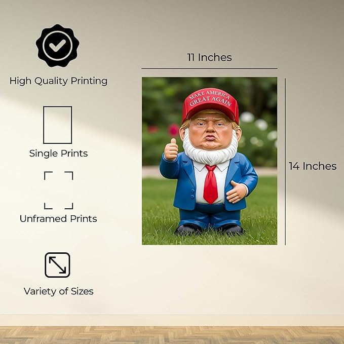 InkFlow Posters Political Gnome Poster - Satirical Gnome Art Illustration Style Design - Humorous Wall Decor for Office or Living Room - 11x14 Unframed Canvas Print